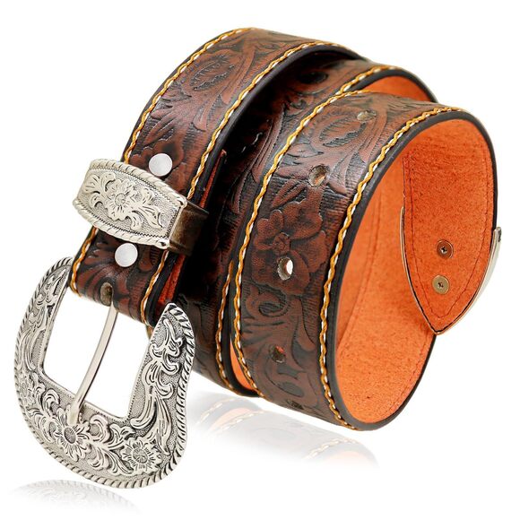 4229 Western Floral Belt Cowboy Leather Brown Belts Cowgirl Vintage main image 5